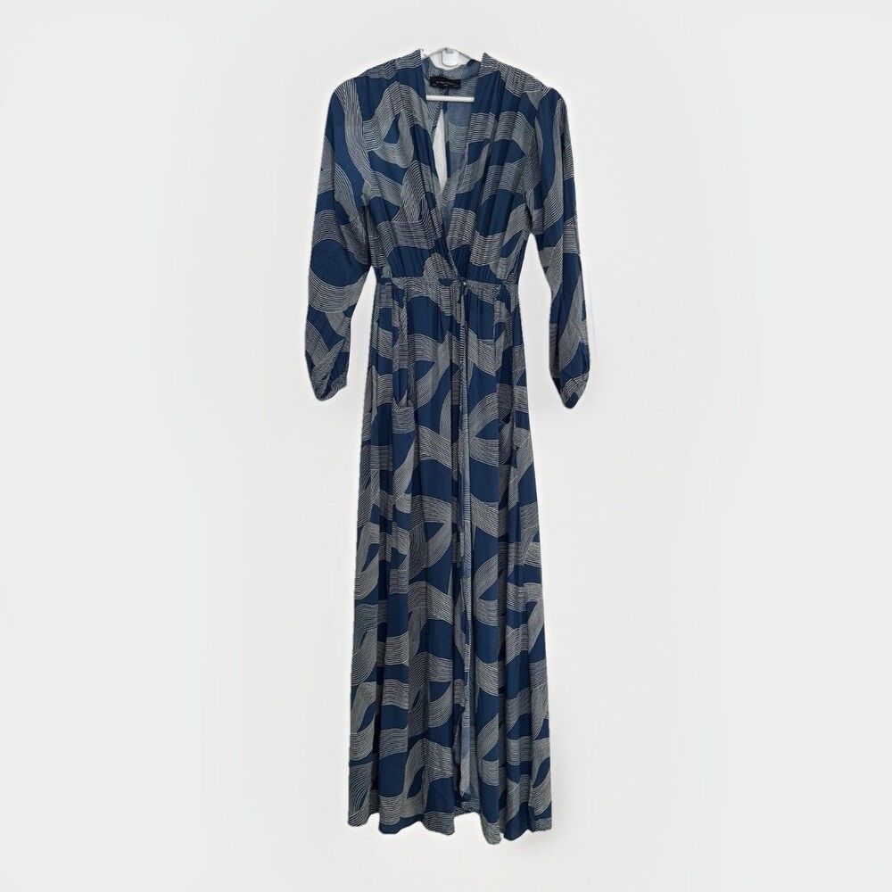 Dress Forum Los Angeles Dress Boho Hippie Wrap Blue And White V-neck Maxi Sz S